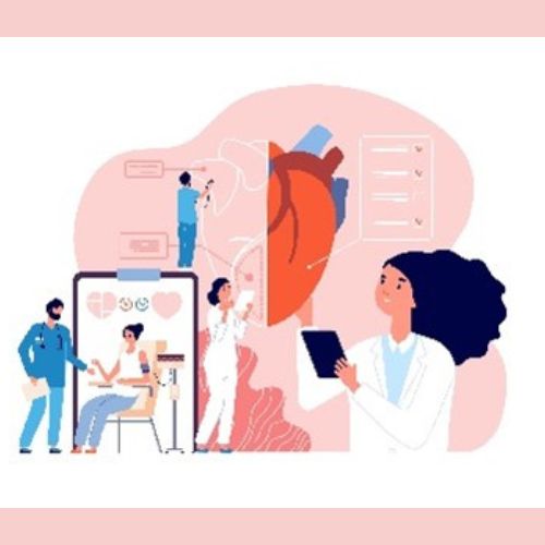 graphic of healthcare professionals studying the heart