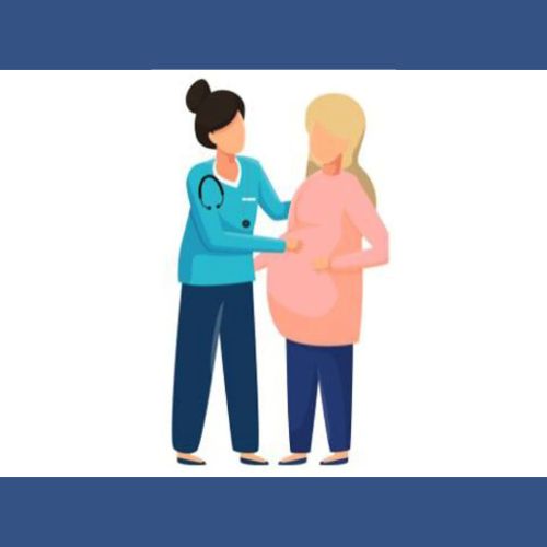 Illustration of a healthcare provider examining a pregnant woman’s belly.