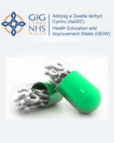 Logo of HEIW above an image of two capsules