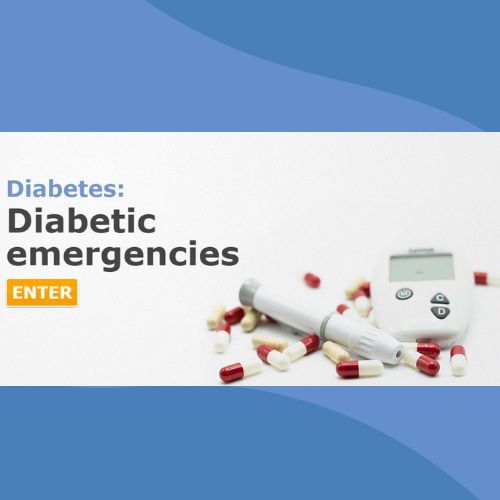 title of the course printed next to image of tablets and blood test monitor