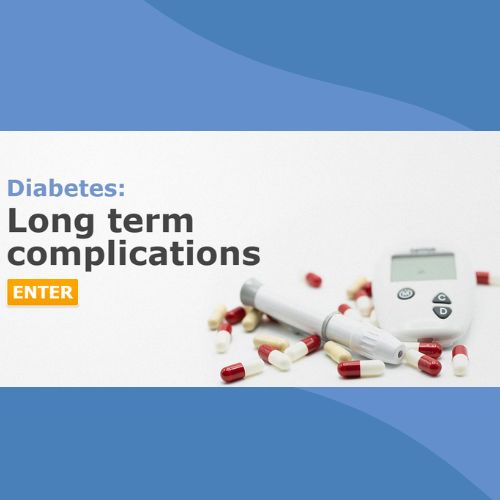 title of the course printed next to image of tablets and blood test monitor
