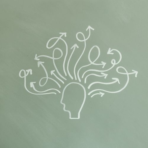 drawing of a head with multiple arrows coming out of it