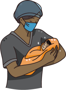 graphic of a black medical staff holding a baby