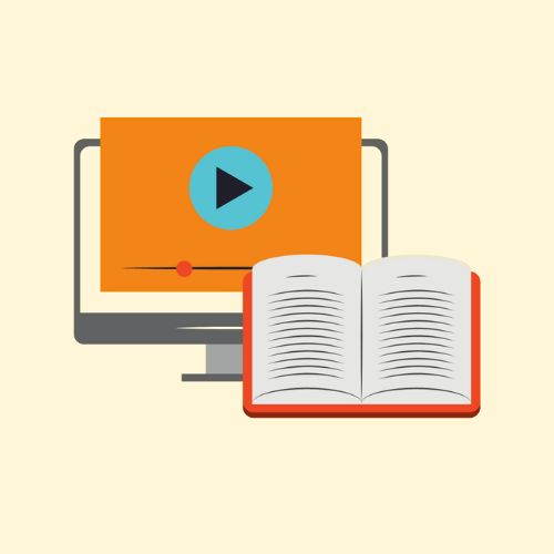icons of mediums of information such as a book and a desktop computer