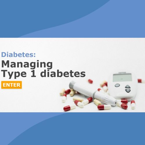 title of the course printed next to image of tablets and blood test monitor