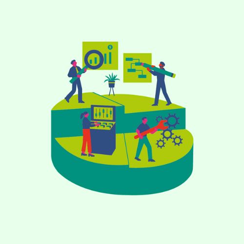 graphic showing people solving problems/puzzles